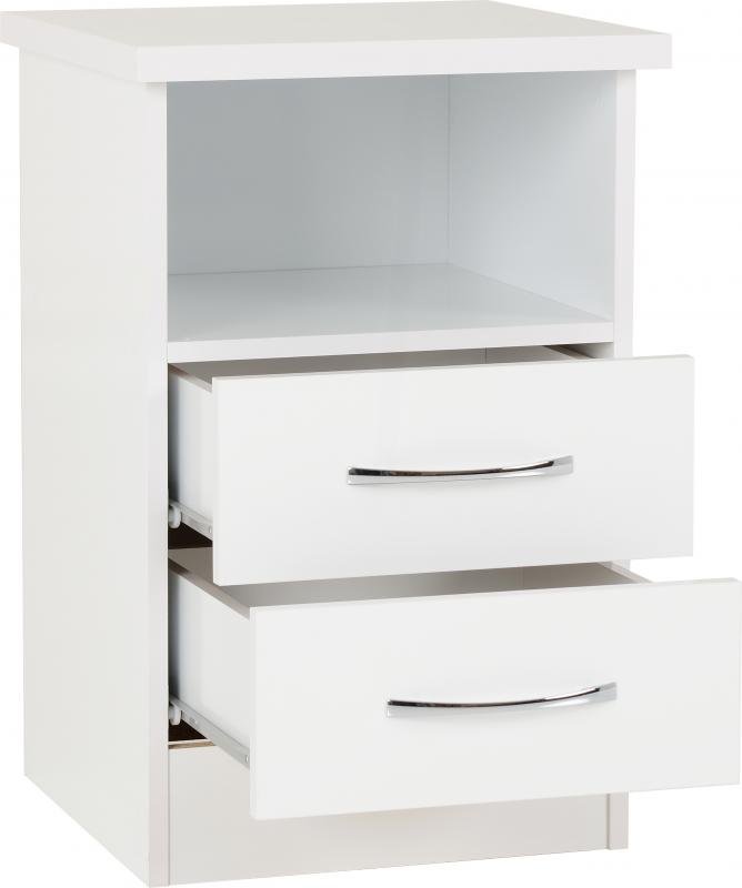 Nevada 2 Drawer Bedside in White Gloss - Image 6