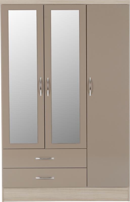 Nevada 3 Door 2 Drawer Mirrored Wardrobe in Oyster GlossLight Oak Effect Veneer - Image 7