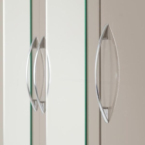 Nevada 3 Door 2 Drawer Mirrored Wardrobe in Oyster GlossLight Oak Effect Veneer - Image 4
