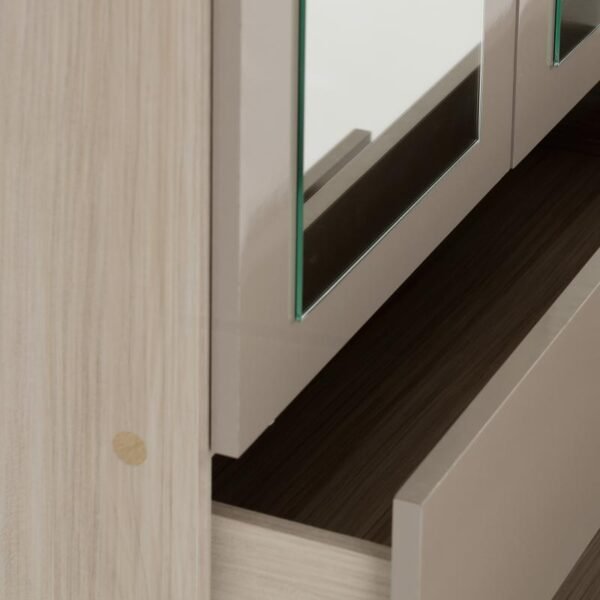 Nevada 3 Door 2 Drawer Mirrored Wardrobe in Oyster GlossLight Oak Effect Veneer - Image 3