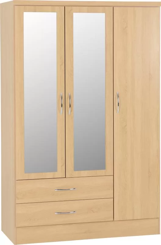 Nevada 3 Door 2 Drawer Mirrored Wardrobe in Sonoma Oak Effect