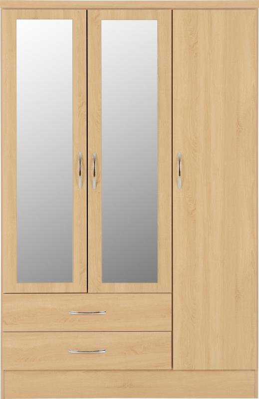 Nevada 3 Door 2 Drawer Mirrored Wardrobe in Sonoma Oak Effect - Image 6