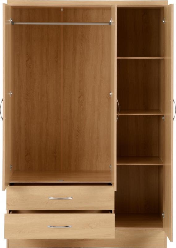 Nevada 3 Door 2 Drawer Mirrored Wardrobe in Sonoma Oak Effect - Image 5