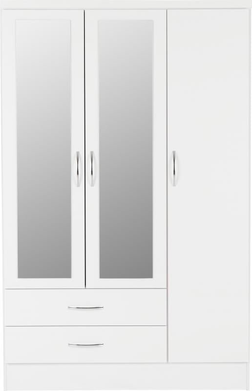 Nevada 3 Door 2 Drawer Mirrored Wardrobe in White Gloss - Image 8