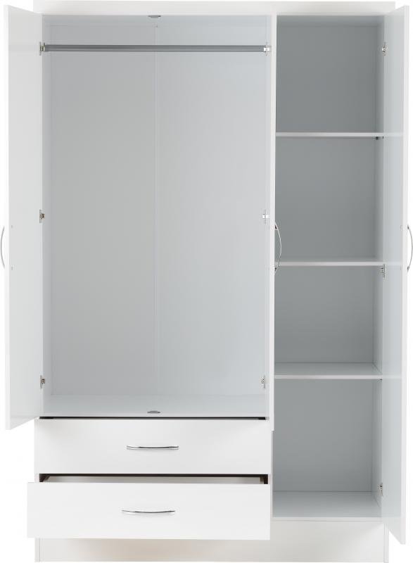 Nevada 3 Door 2 Drawer Mirrored Wardrobe in White Gloss - Image 7