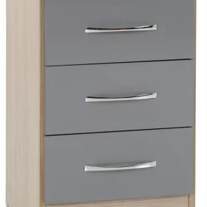 Nevada 3 Drawer Bedside in Grey GlossLight Oak Effect Veneer