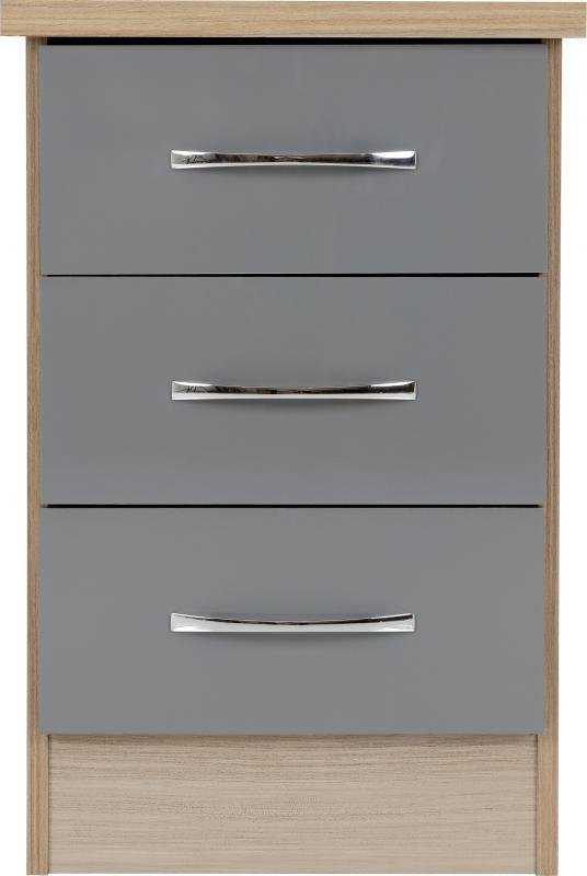 Nevada 3 Drawer Bedside in Grey GlossLight Oak Effect Veneer - Image 4