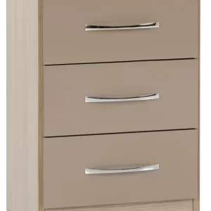 Nevada 3 Drawer Bedside in Oyster GlossLight Oak Effect Veneer