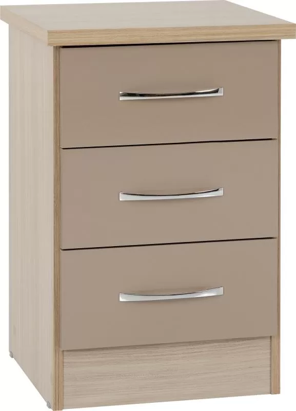Nevada 3 Drawer Bedside in Oyster GlossLight Oak Effect Veneer