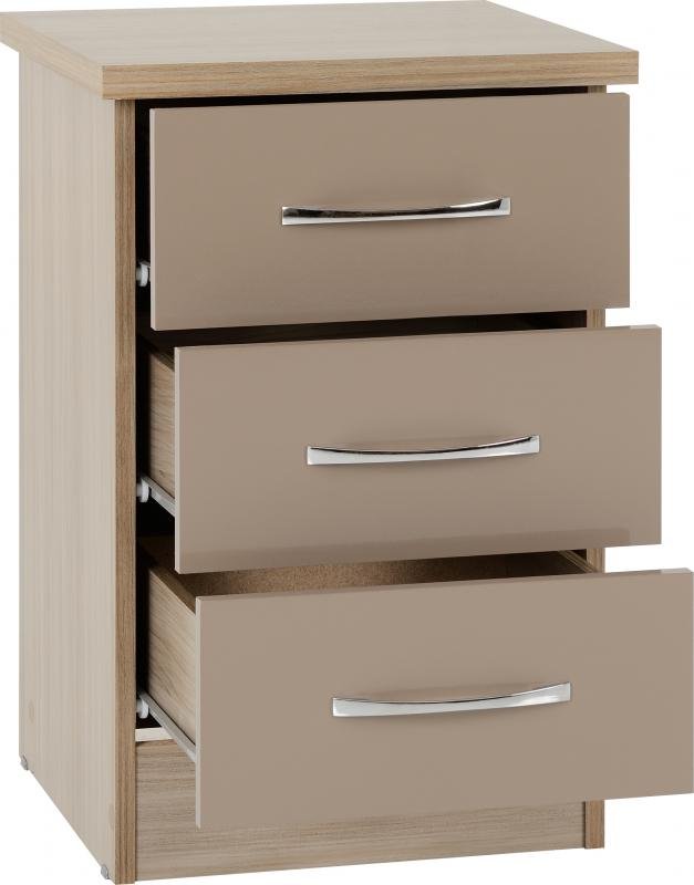 Nevada 3 Drawer Bedside in Oyster GlossLight Oak Effect Veneer - Image 7