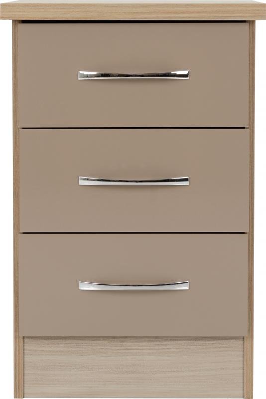 Nevada 3 Drawer Bedside in Oyster GlossLight Oak Effect Veneer - Image 6