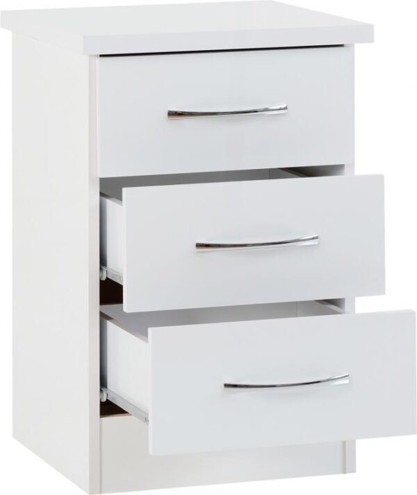 Nevada 3 Drawer Bedside in White Gloss - Image 7