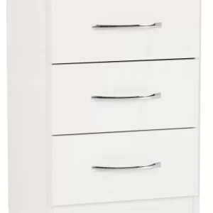 Nevada 3 Drawer Bedside in White Gloss