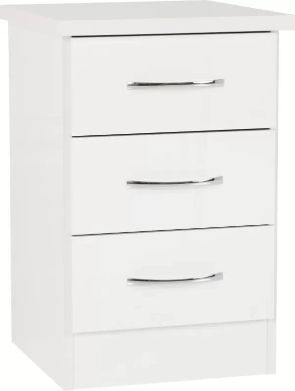 Nevada 3 Drawer Bedside in White Gloss