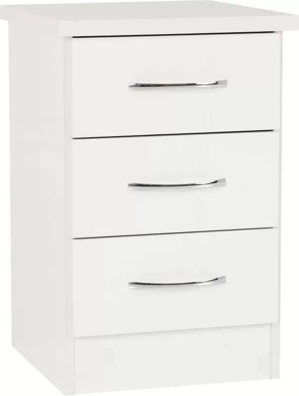 Nevada 3 Drawer Bedside in White Gloss