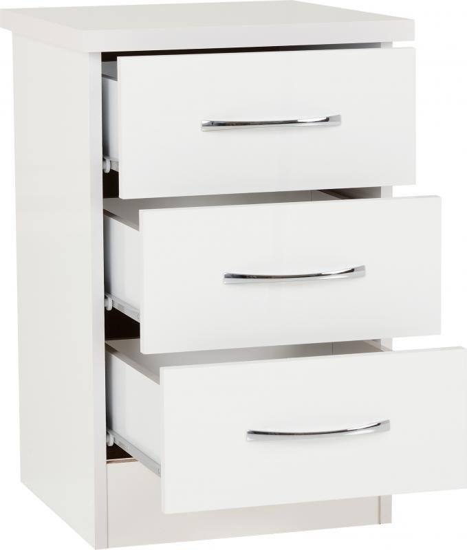 Nevada 3 Drawer Bedside in White Gloss - Image 6