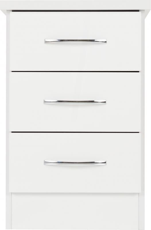 Nevada 3 Drawer Bedside in White Gloss - Image 5
