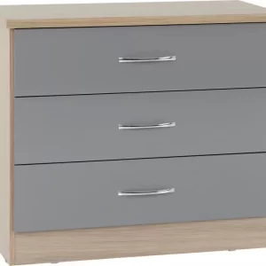 Nevada 3 Drawer Chest in Grey GlossLight Oak Effect Veneer
