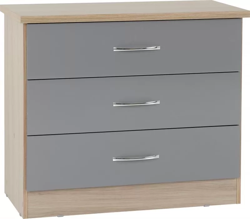 Nevada 3 Drawer Chest in Grey GlossLight Oak Effect Veneer