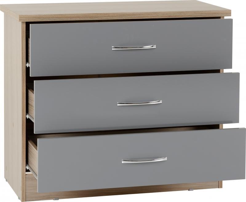 Nevada 3 Drawer Chest in Grey GlossLight Oak Effect Veneer - Image 8