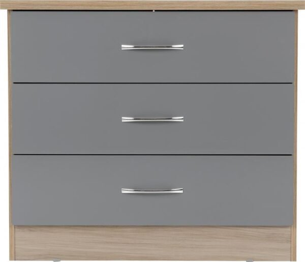 Nevada 3 Drawer Chest in Grey GlossLight Oak Effect Veneer - Image 7