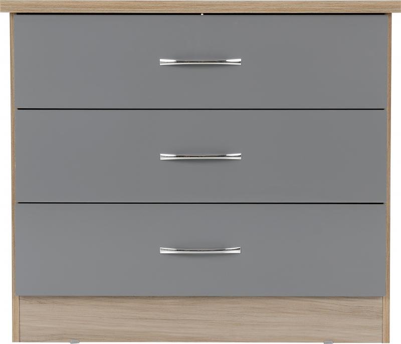 Nevada 3 Drawer Chest in Grey GlossLight Oak Effect Veneer - Image 7