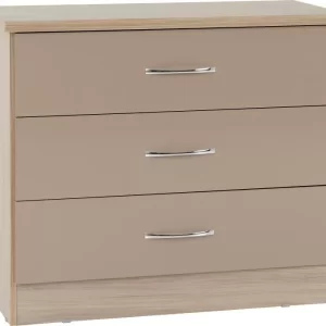 Nevada 3 Drawer Chest in Oyster GlossLight Oak Effect Veneer