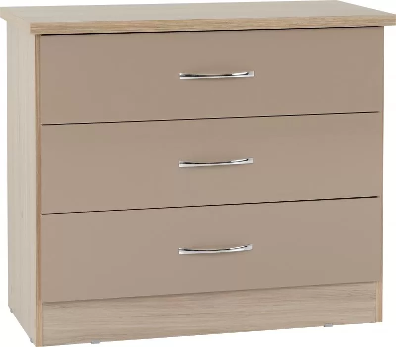 Nevada 3 Drawer Chest in Oyster GlossLight Oak Effect Veneer