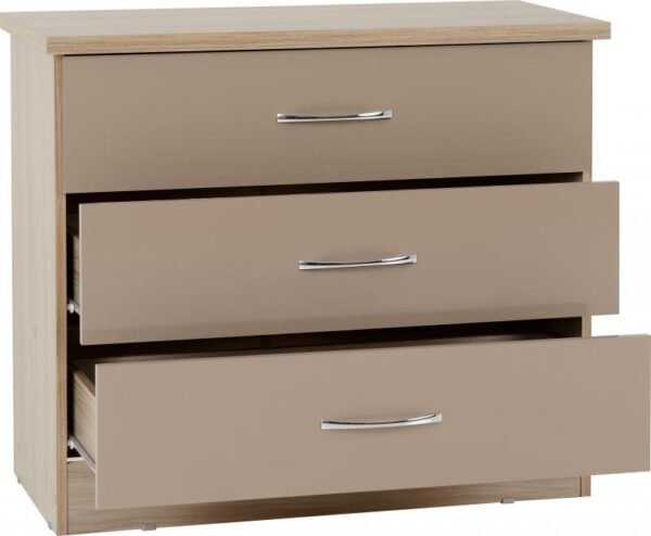 Nevada 3 Drawer Chest in Oyster GlossLight Oak Effect Veneer - Image 8