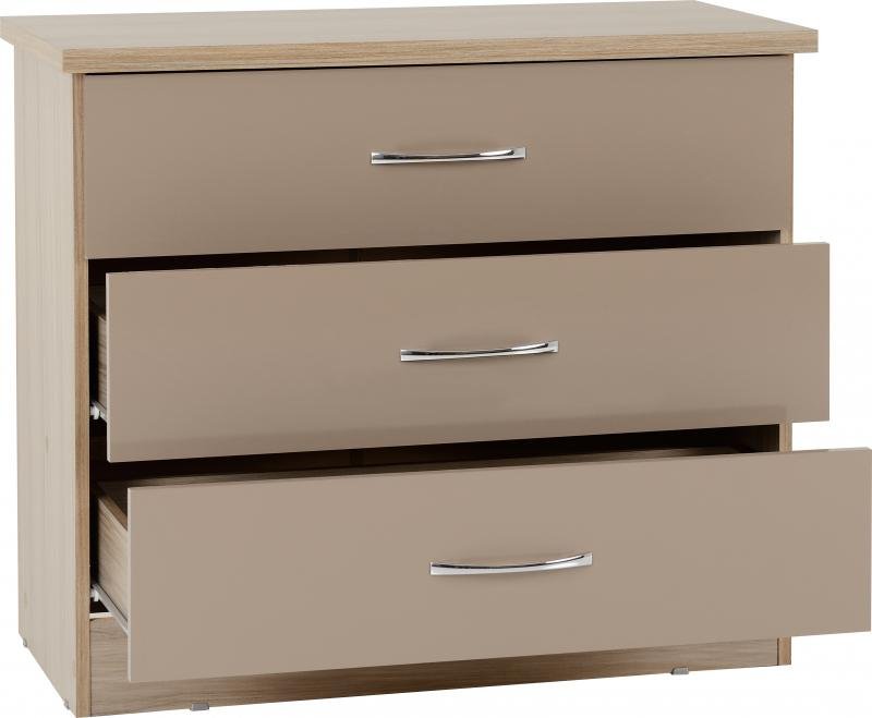 Nevada 3 Drawer Chest in Oyster GlossLight Oak Effect Veneer - Image 8
