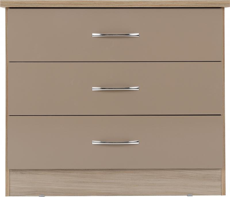 Nevada 3 Drawer Chest in Oyster GlossLight Oak Effect Veneer - Image 7
