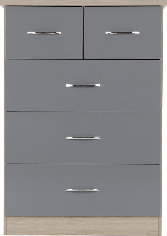 Nevada 3+2 Drawer Chest in Grey GlossLight Oak Effect Veneer - Image 8