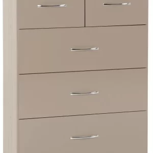 Nevada 3+2 Drawer Chest in Oyster GlossLight Oak Effect Veneer