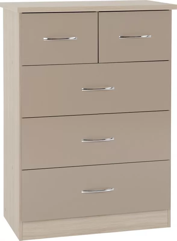 Nevada 3+2 Drawer Chest in Oyster GlossLight Oak Effect Veneer