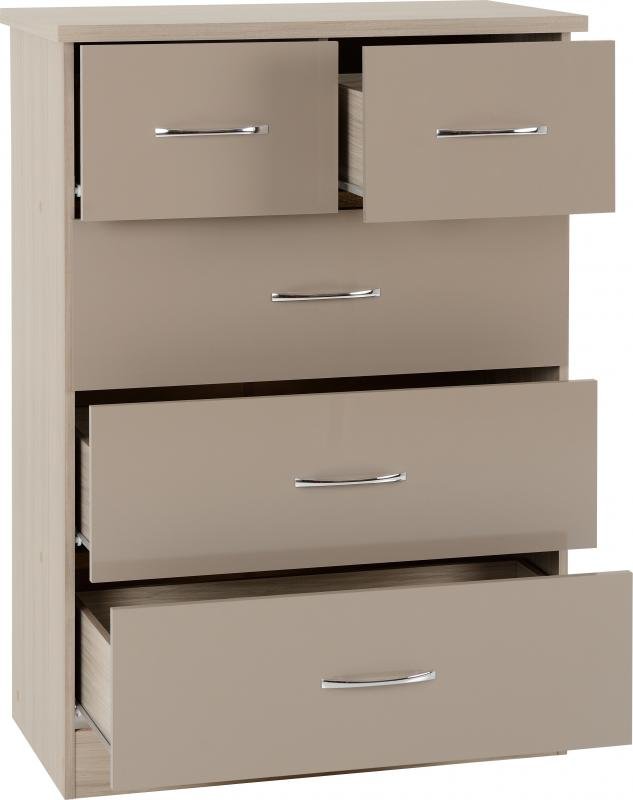 Nevada 3+2 Drawer Chest in Oyster GlossLight Oak Effect Veneer - Image 8