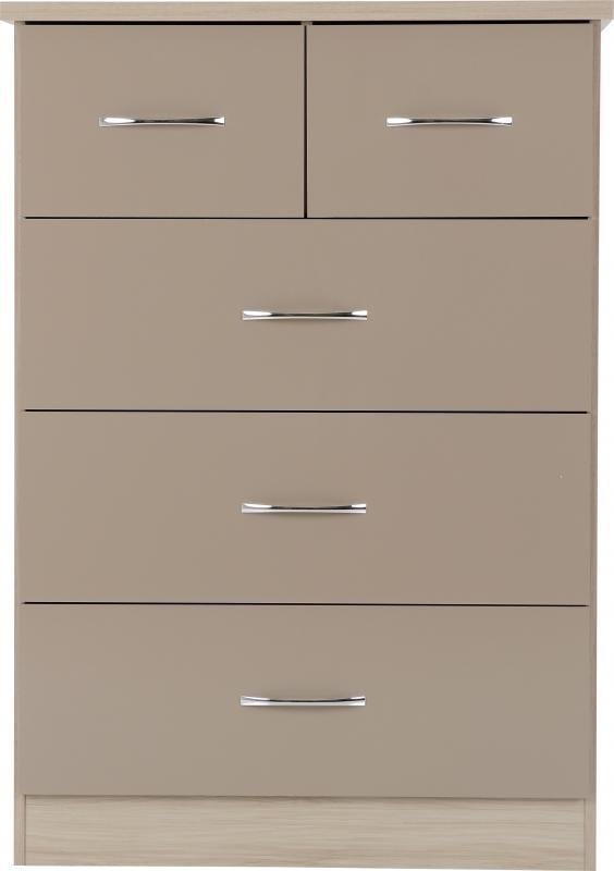 Nevada 3+2 Drawer Chest in Oyster GlossLight Oak Effect Veneer - Image 7