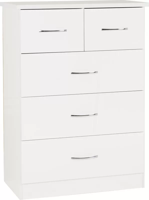 Nevada 3+2 Drawer Chest in White Gloss