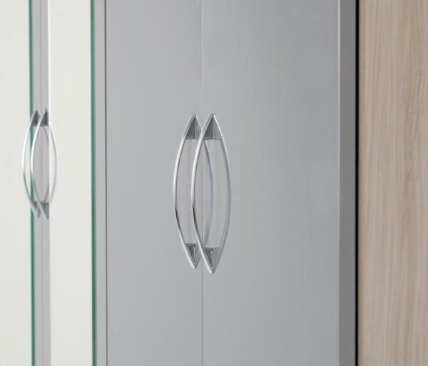 Nevada 4 Door 2 Drawer Mirrored Wardrobe in Grey GlossLight Oak Effect Veneer - Image 5
