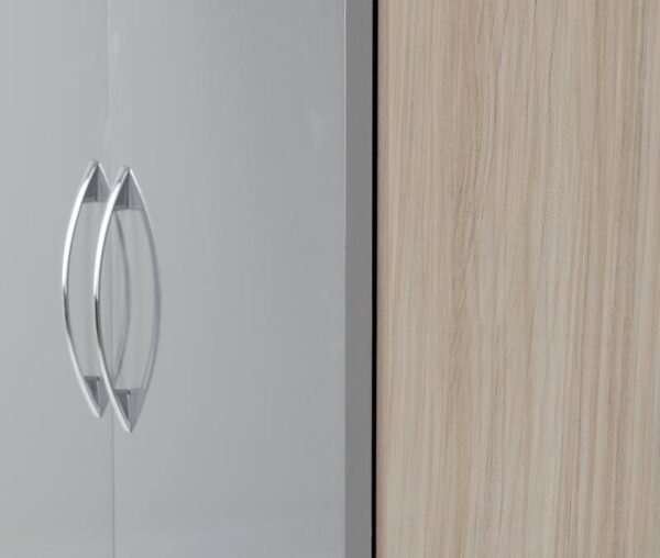 Nevada 4 Door 2 Drawer Mirrored Wardrobe in Grey GlossLight Oak Effect Veneer - Image 4