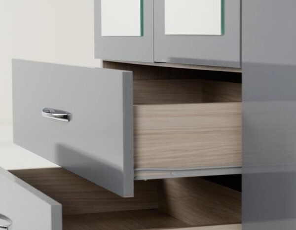 Nevada 4 Door 2 Drawer Mirrored Wardrobe in Grey GlossLight Oak Effect Veneer - Image 3