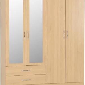 Nevada 4 Door 2 Drawer Mirrored Wardrobe in Sonoma Oak Effect