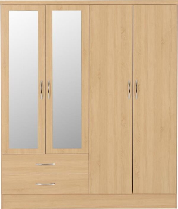Nevada 4 Door 2 Drawer Mirrored Wardrobe in Sonoma Oak Effect - Image 5