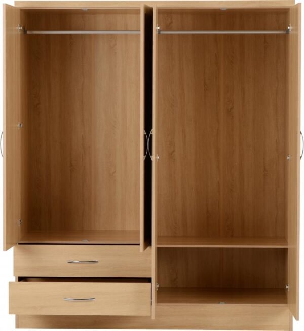 Nevada 4 Door 2 Drawer Mirrored Wardrobe in Sonoma Oak Effect - Image 4