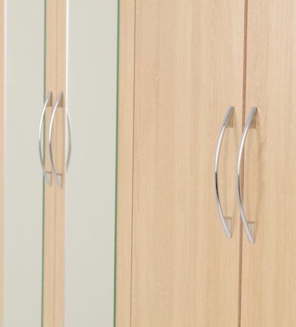 Nevada 4 Door 2 Drawer Mirrored Wardrobe in Sonoma Oak Effect - Image 3