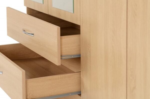 Nevada 4 Door 2 Drawer Mirrored Wardrobe in Sonoma Oak Effect - Image 2