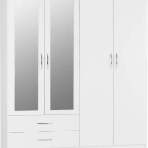 Nevada 4 Door 2 Drawer Mirrored Wardrobe in White Gloss