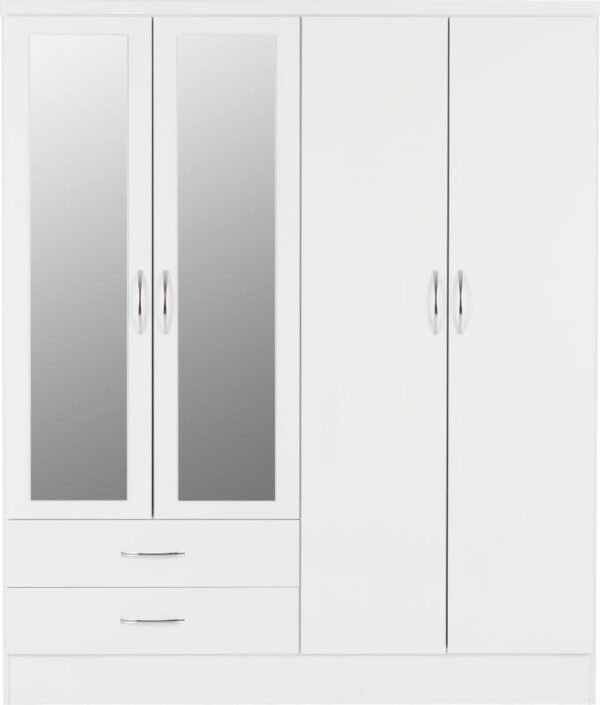 Nevada 4 Door 2 Drawer Mirrored Wardrobe in White Gloss - Image 7