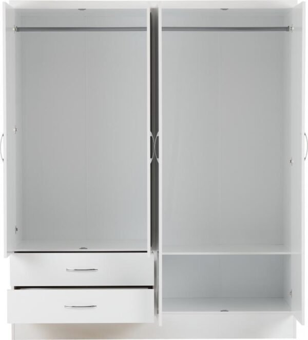 Nevada 4 Door 2 Drawer Mirrored Wardrobe in White Gloss - Image 6