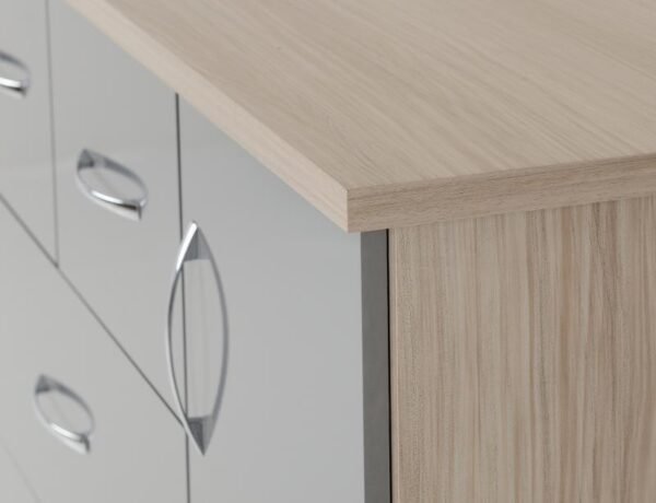 Nevada 5 Drawer Low Wardrobe in Grey GlossLight Oak Effect Veneer - Image 3