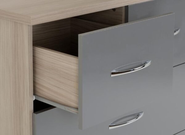 Nevada 5 Drawer Low Wardrobe in Grey GlossLight Oak Effect Veneer - Image 2
